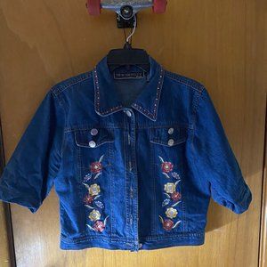 New Identity vintage denim jacket 100% cotton, floral embroidery, short sleeve